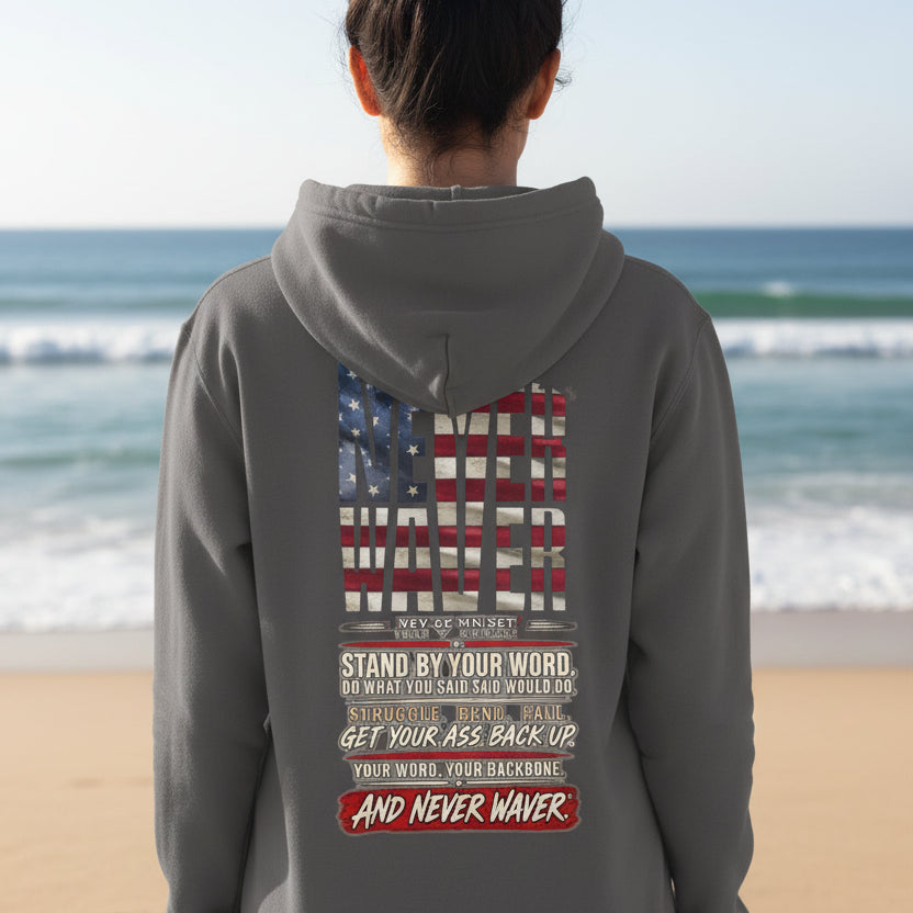 Never Waver Definition Hoodie — Stand By Your Word Back Graphic Womens