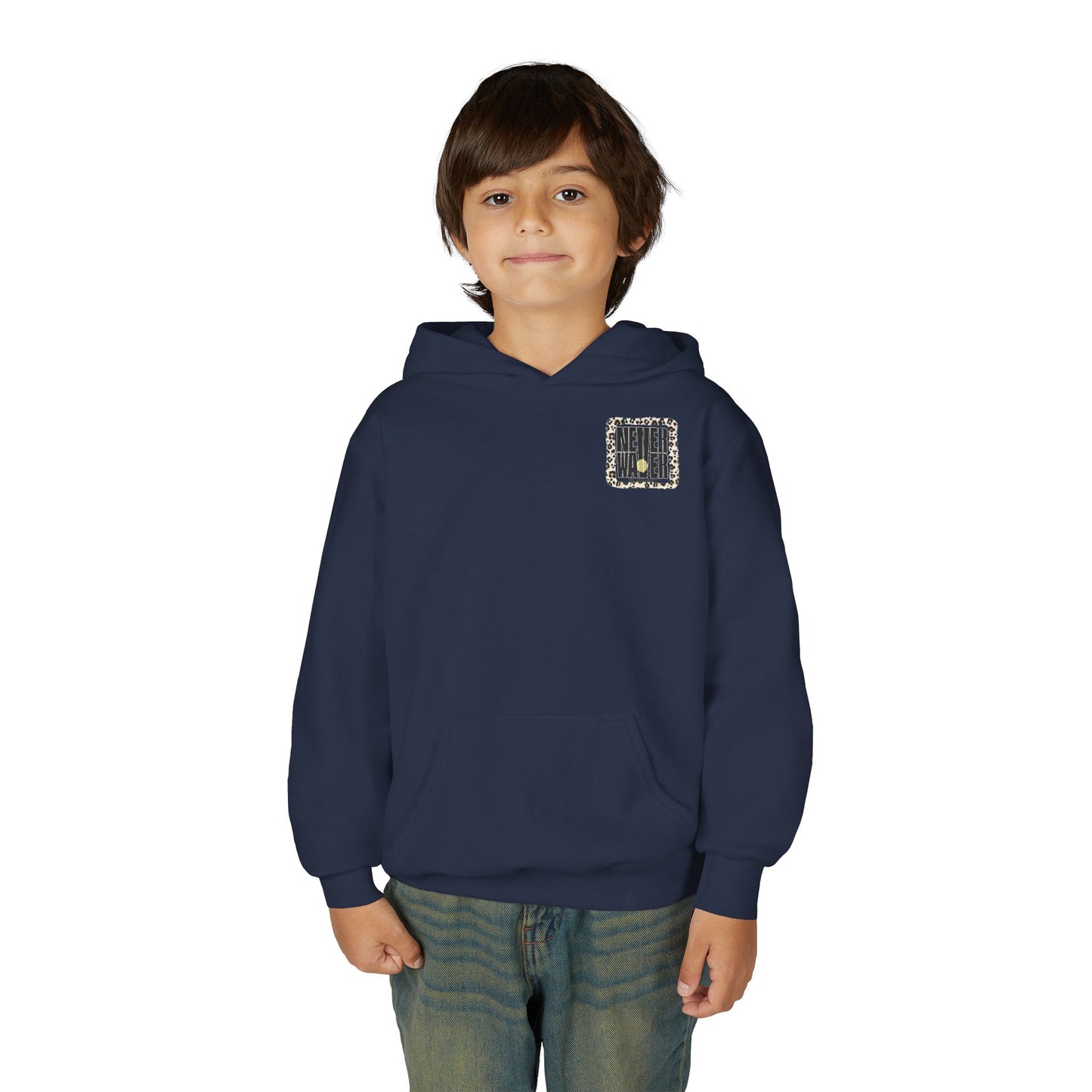 "NEVER WAVER Be The Light Design" Motivational Sweatshirt Youth Heavy Blend Hoodie