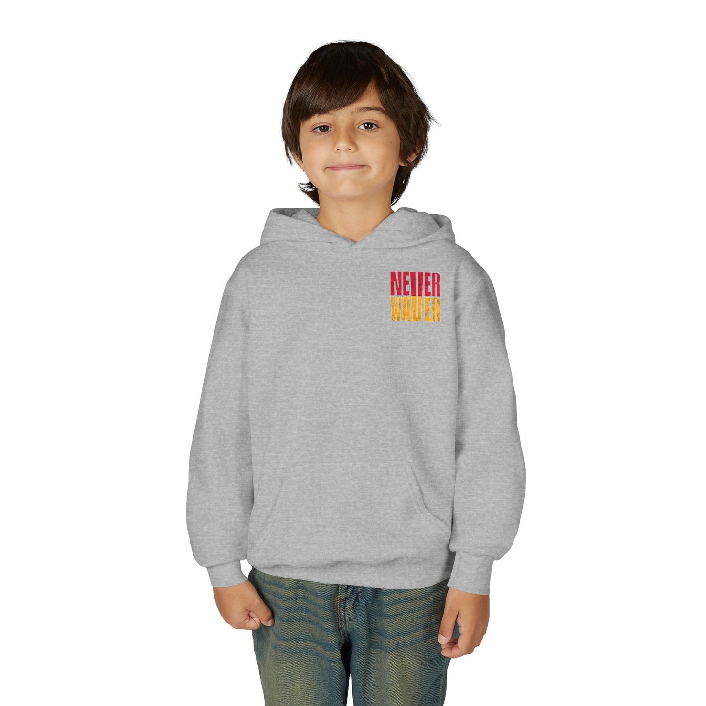 Kansas Fans Never Waver Youth Heavy Blend Hooded Sweatshirt