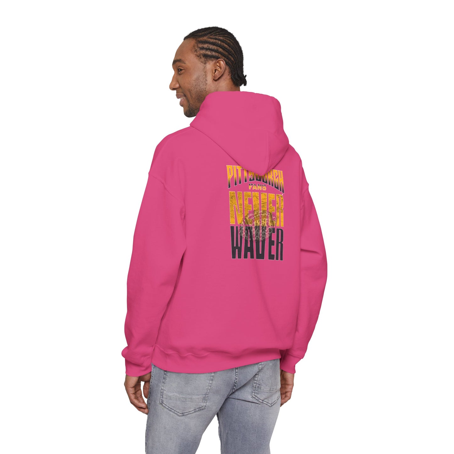 Pittsburgh Fans Never Waver Hoodie w Leopard Football - Unisex Heavy Blend Sweatshirt