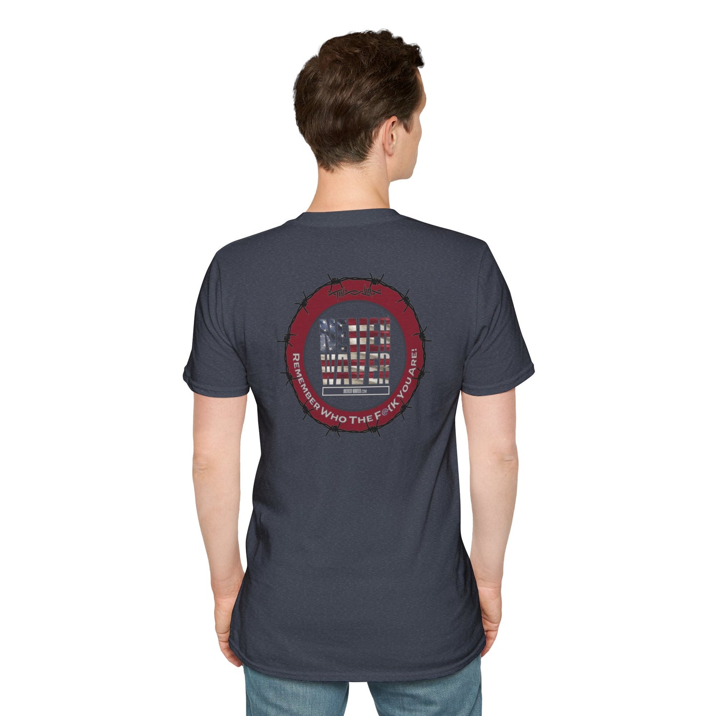 'Never Waver Remember who the F@{k you are' Circular Barbed-Wire Logo Graphic T-Shirt