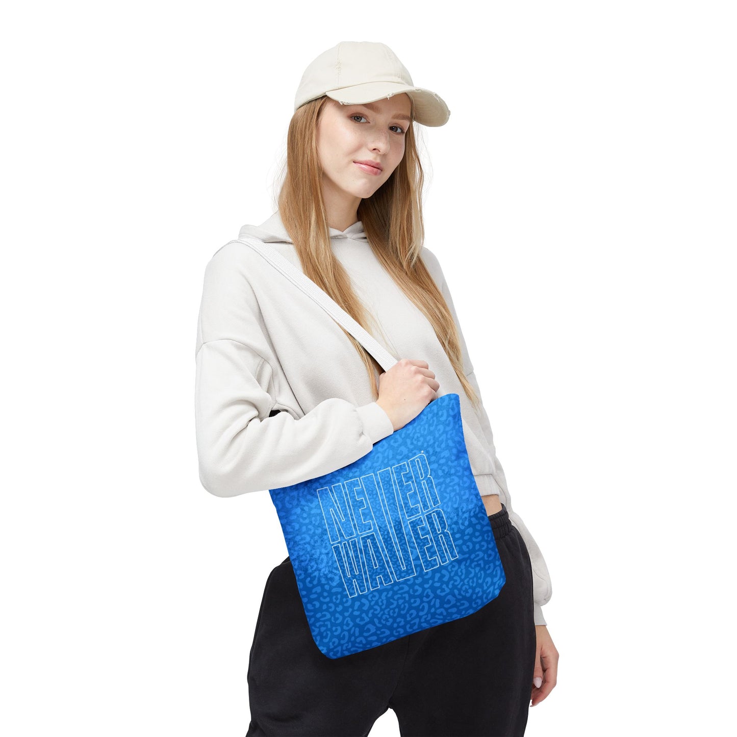 Never Waver Mamma Blue Leopard Tote Bag (AOP)