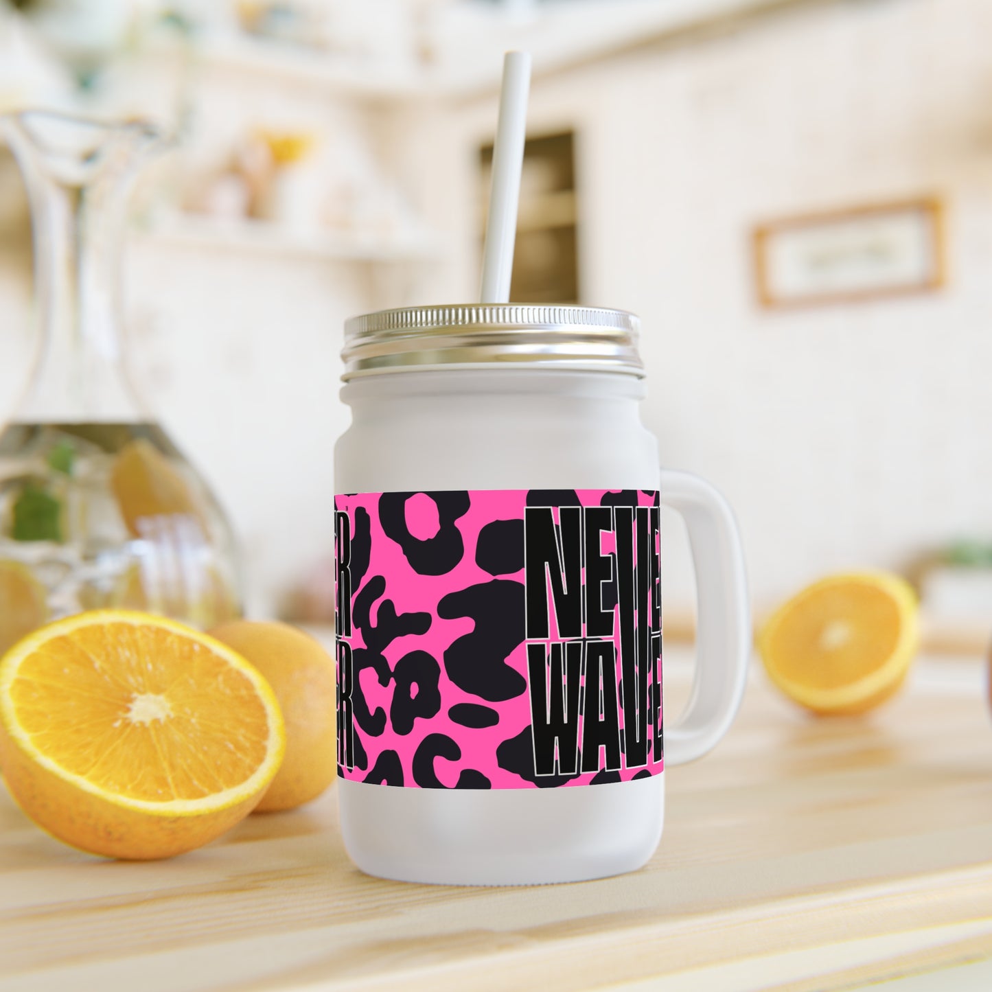 Never Waver Pink Leopard Print Mason Jar