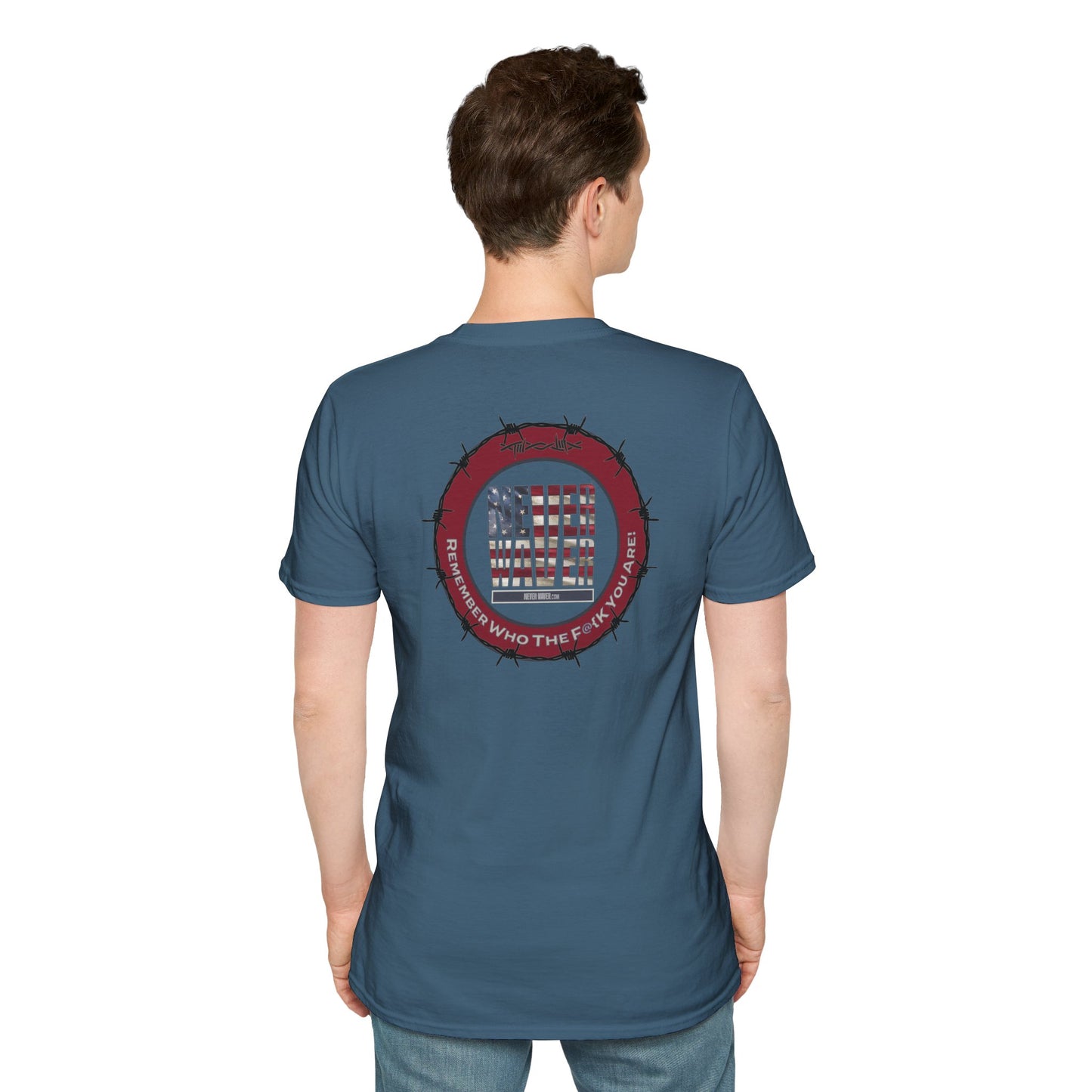 'Never Waver Remember who the F@{k you are' Circular Barbed-Wire Logo Graphic T-Shirt