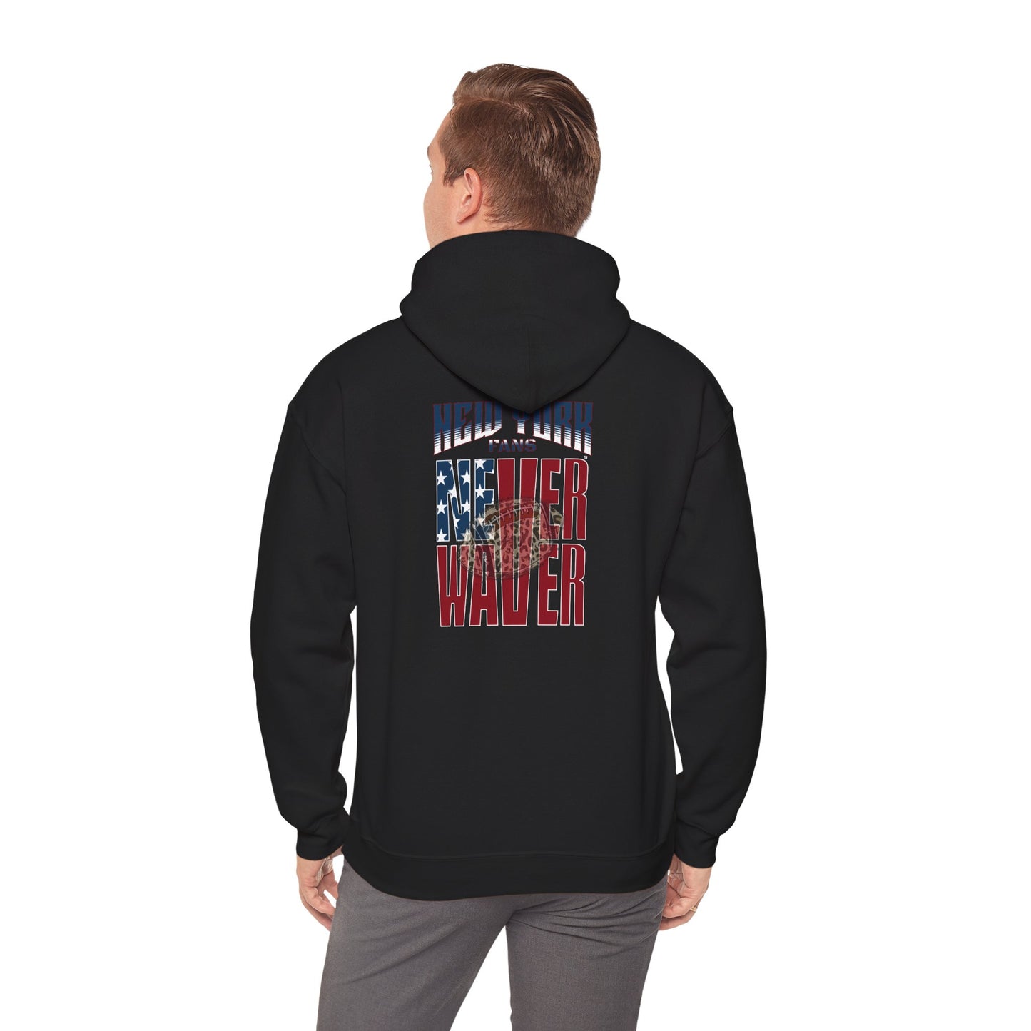 'New York Fans Never Waver W Leopard Football' American Pride Design Unisex Heavy Blend™ Hooded Sweatshirt