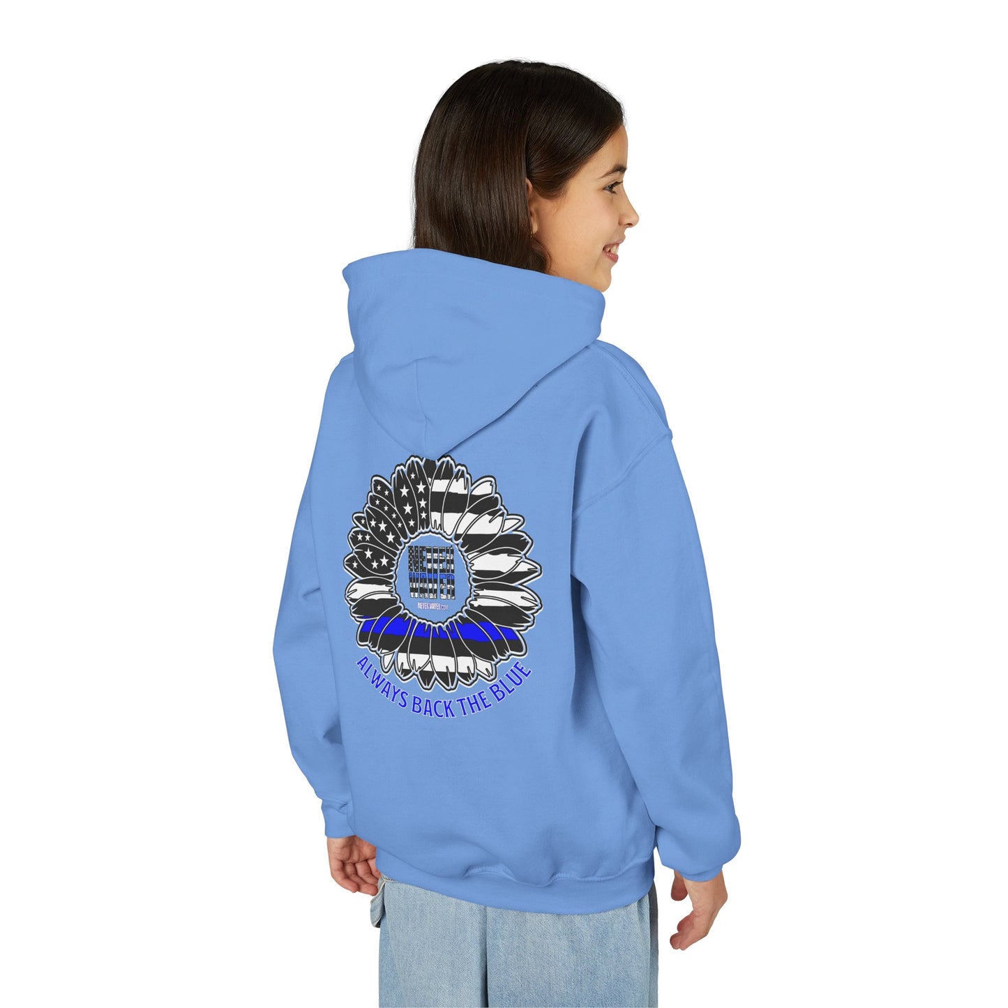 Never Waver Always Back The Blue  Vintage-Inspired Youth Hoodie with American Flag Design