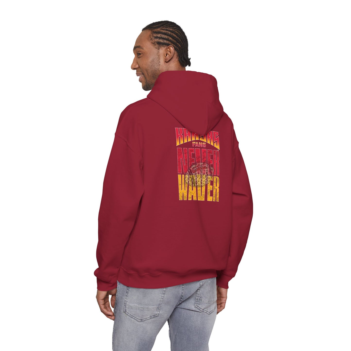 Kansas Fans Never Waver W-Leopard Football Unisex Heavy Blend™ Hooded Sweatshirt