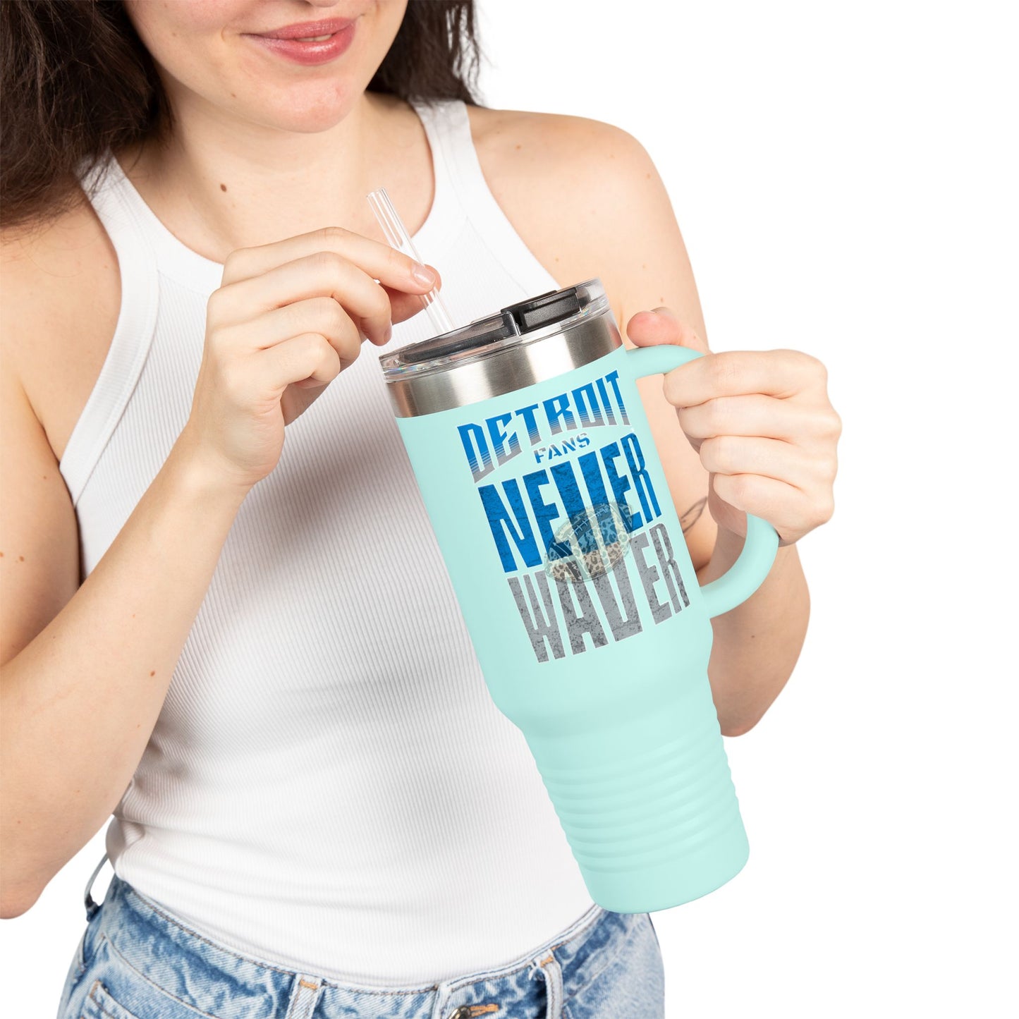 Detroit Fans Never Waver W-Leopard Football Insulated Travel Mug, 40oz