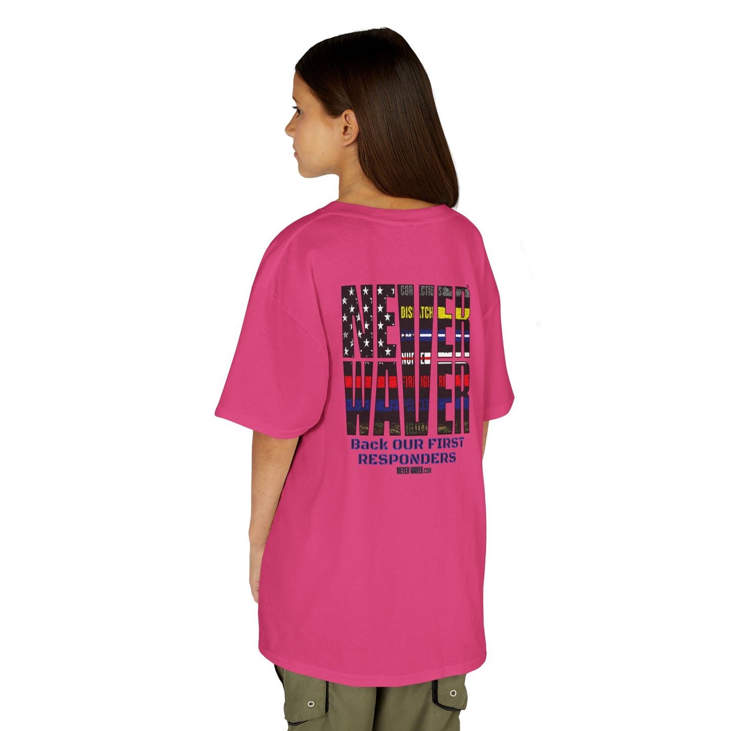 Never Waver Always Back Our First Responders  Kids Heavy Cotton™ Tee