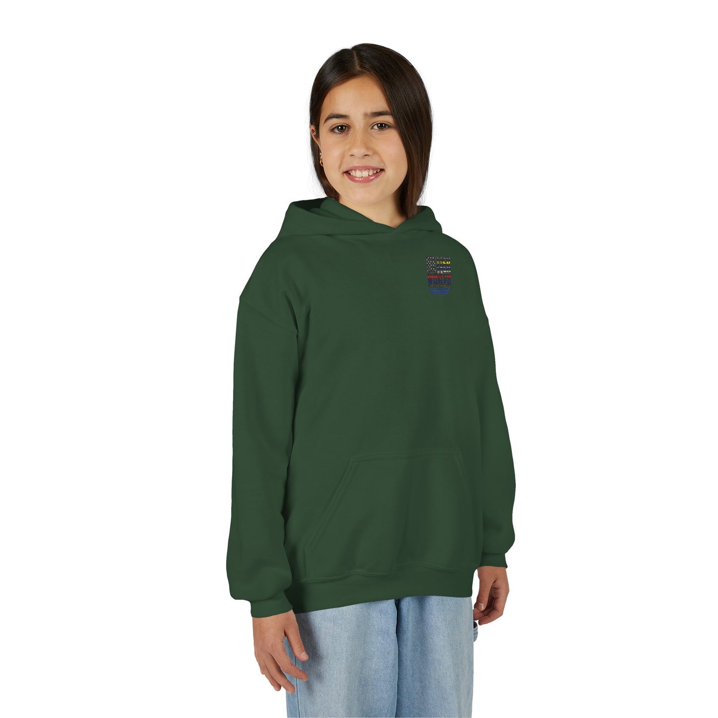 Never Waver Always Back Our First Responders Vintage-Inspired Youth Hoodie with American Flag Design