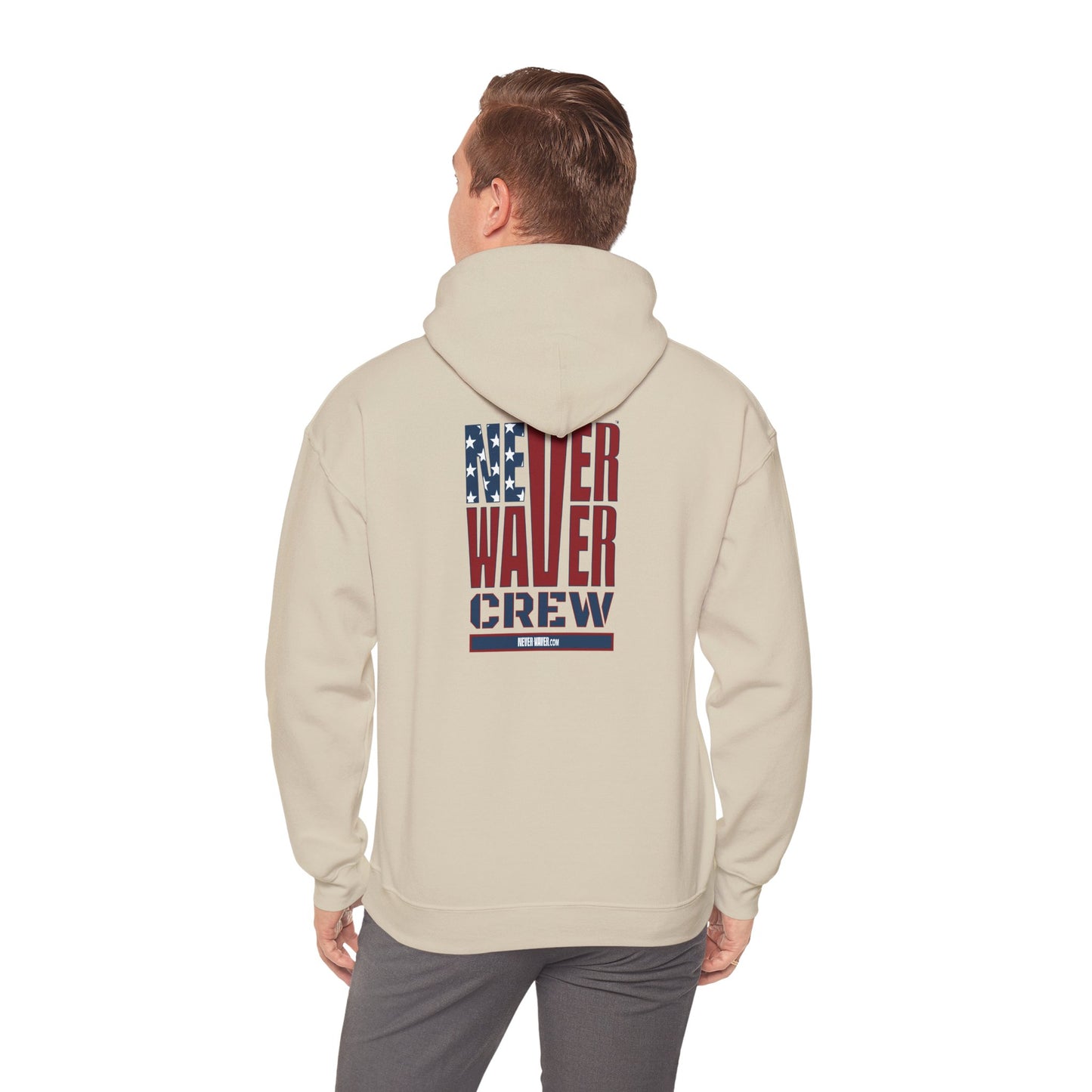 Never Waver Crew with  American Flag Design Unisex Heavy Blend™ Hoodie
