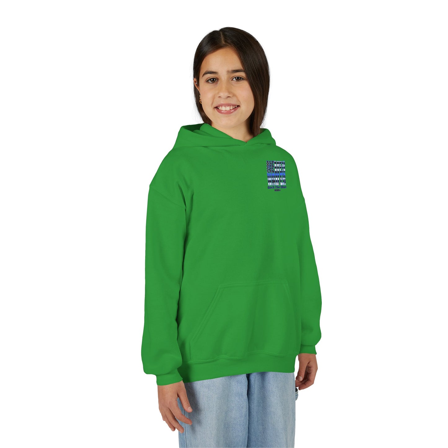 Never Waver Back The Blue  Vintage-Inspired Youth Hoodie with American Flag Design