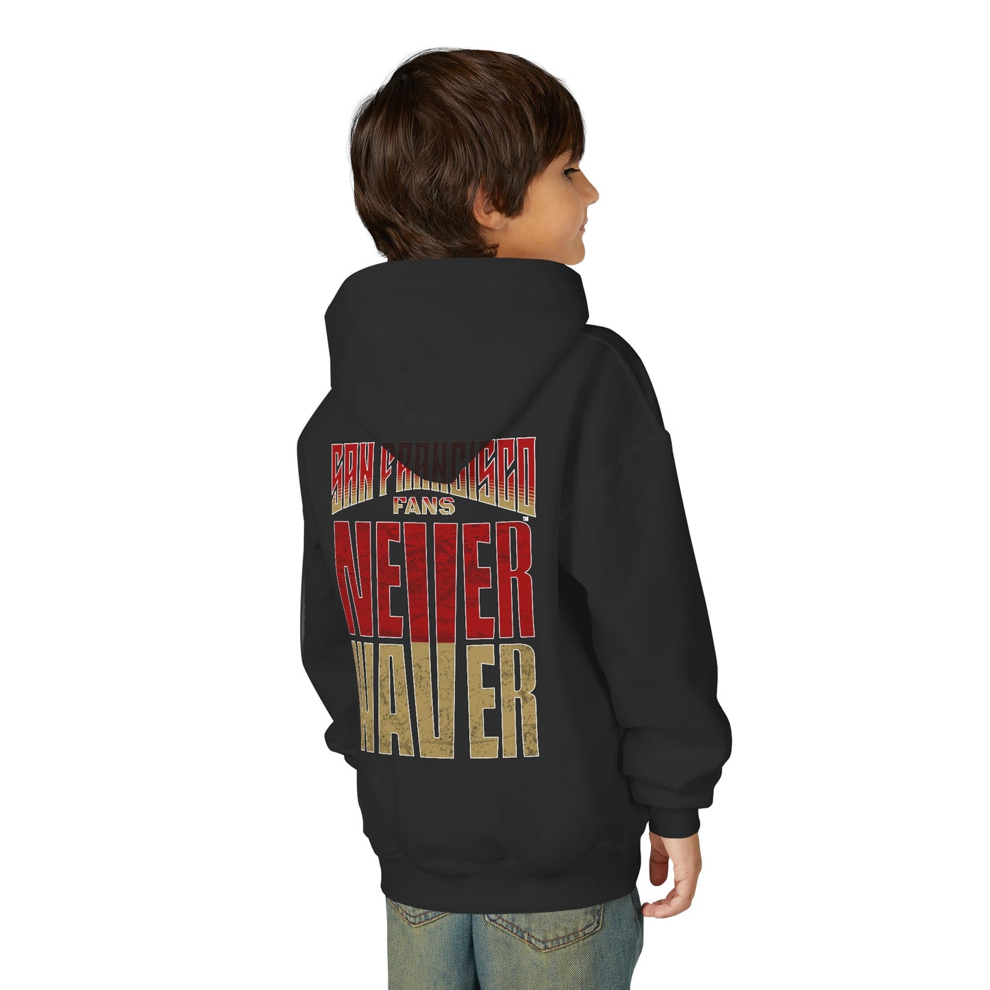 San Francisco Fans Never Waver Youth Heavy Blend Hooded Sweatshirt