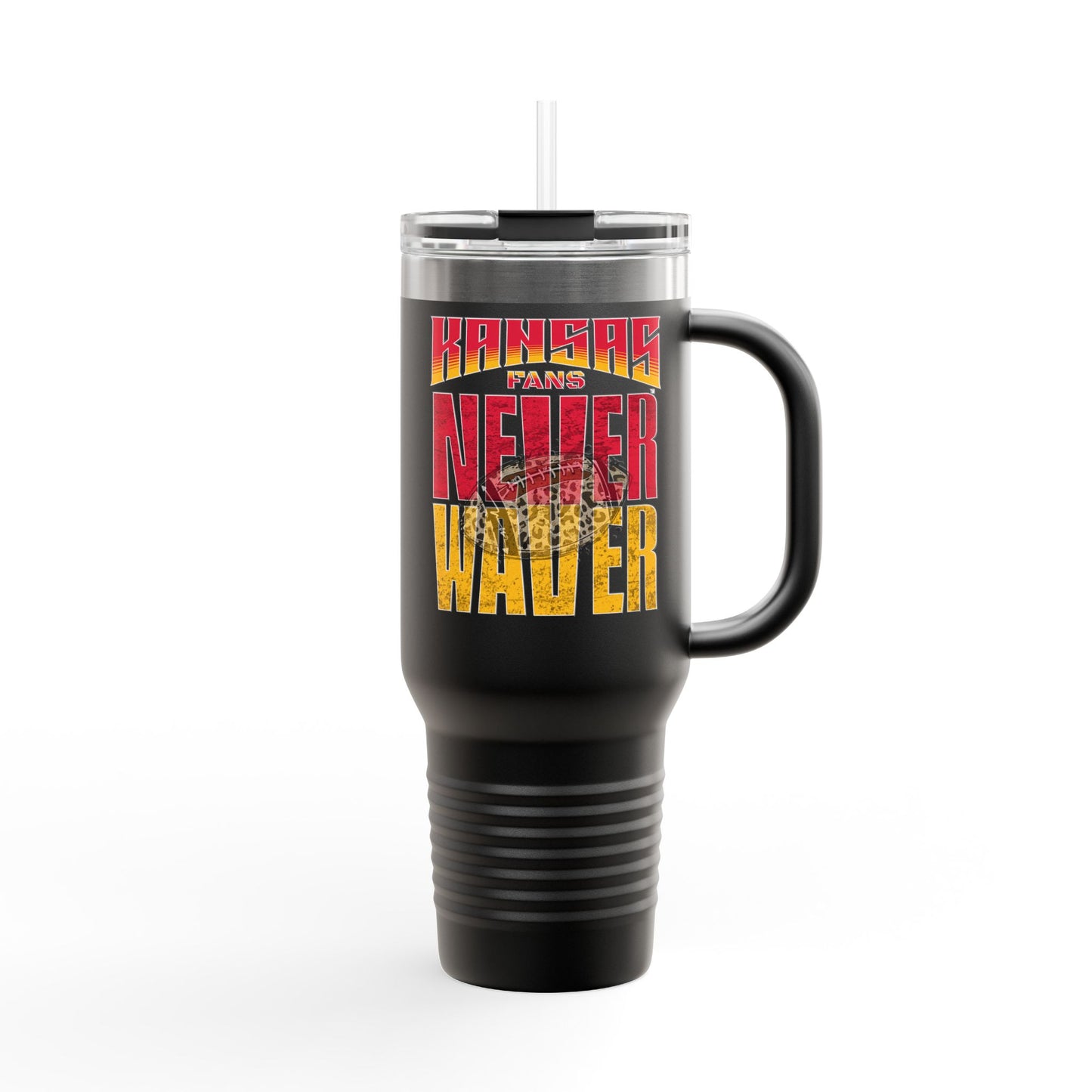 Kansas Fans Never Waver W-Leopard Football Insulated Travel Mug, 40oz