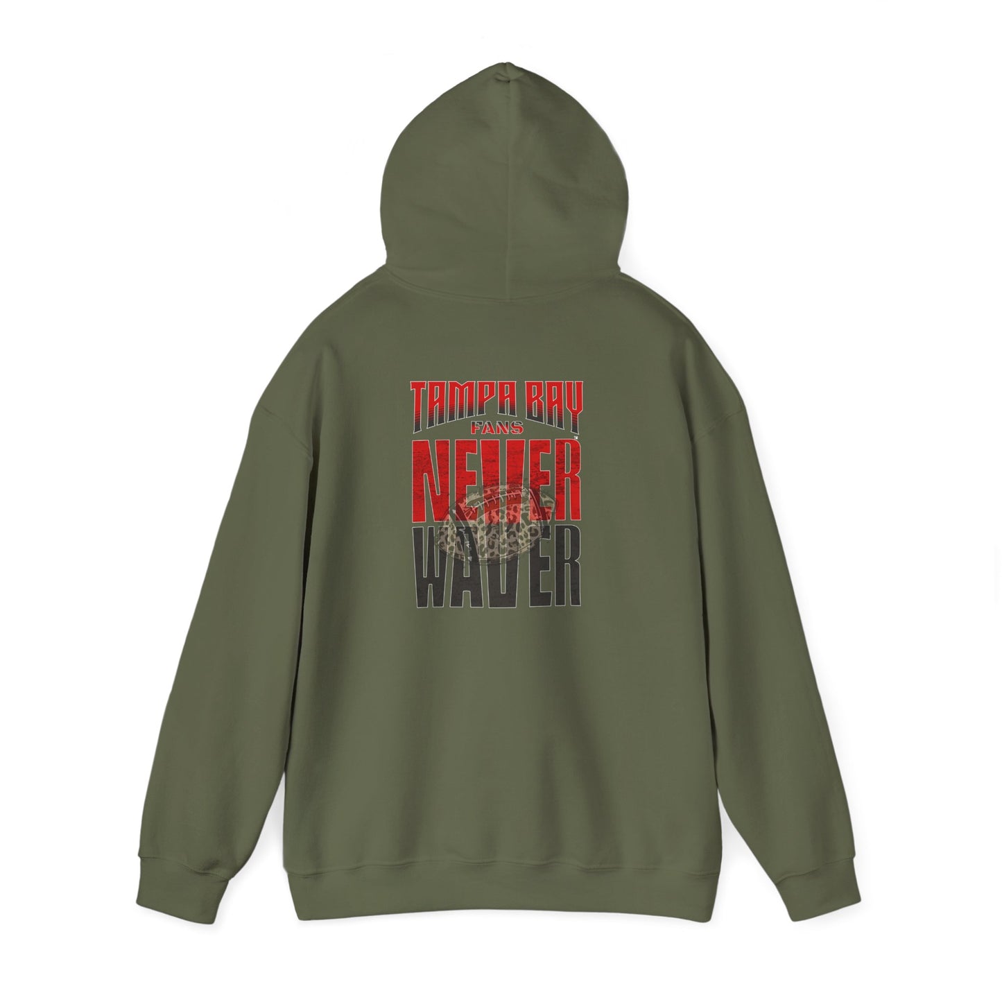 Tampa Bay Fans  Never Waver  w Leopard Football Unisex Heavy Blend™ Hoodie - Perfect for Sports Fans