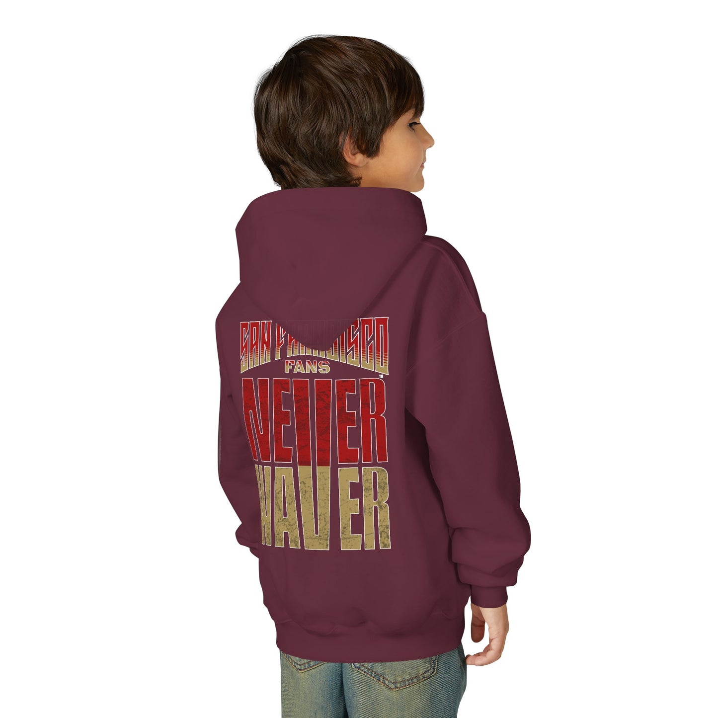 San Francisco Fans Never Waver Youth Heavy Blend Hooded Sweatshirt