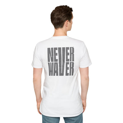 Never Waver” Jesus a bold, eye-catching design that reflects a steadfast faith and confidence in Christ. Unisex Soft style T-Shirt