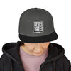 Never Waver Embroidered Square Script Snapback Hat — Bold Monochrome Streetwear