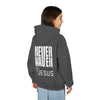 Youth Jesus Hoodie - "Never Waver” Jesus bold, eye-catching design that reflects a steadfast faith and confidence in Christ. " Sweatshirt for Young Jesus Lovers