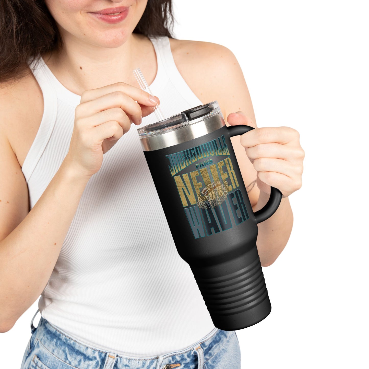 Jacksonville Fans Never Waver W-Leopard Football Insulated Travel Mug, 40oz