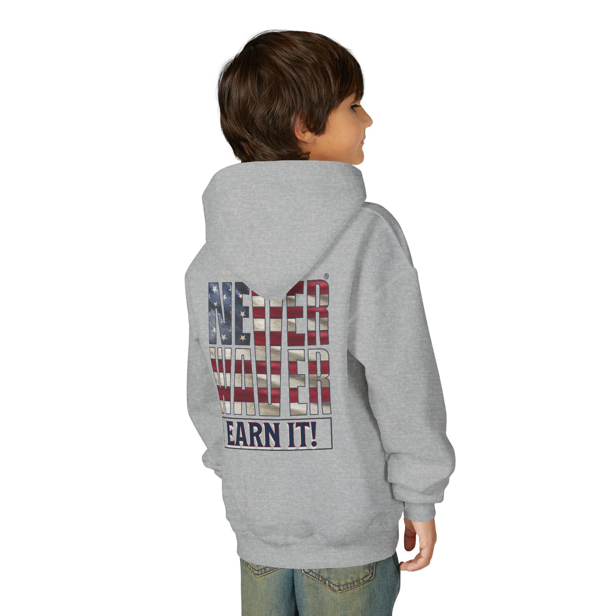 Never Waver® Earn It Youth Hoodie | Old-School Backbone