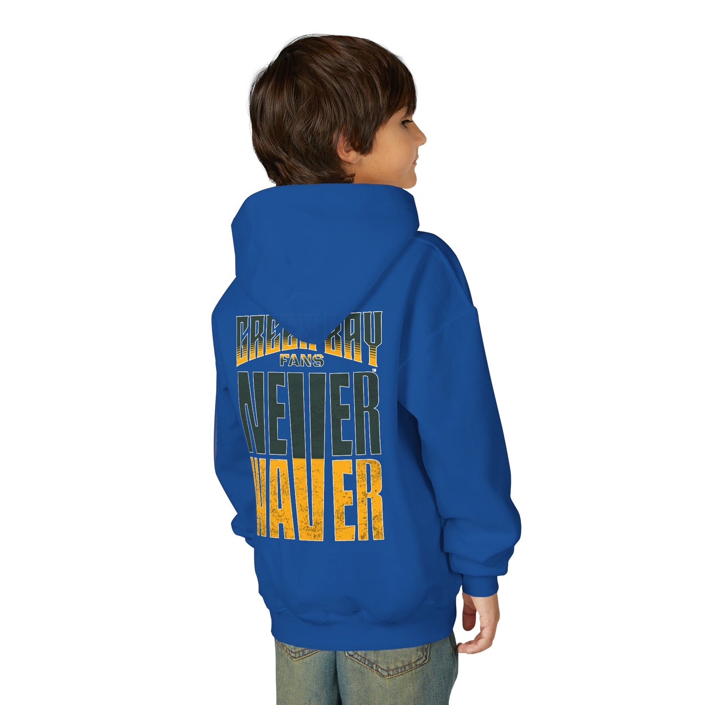 Green Bay Fans Never Waver Youth Heavy Blend Hooded Sweatshirt