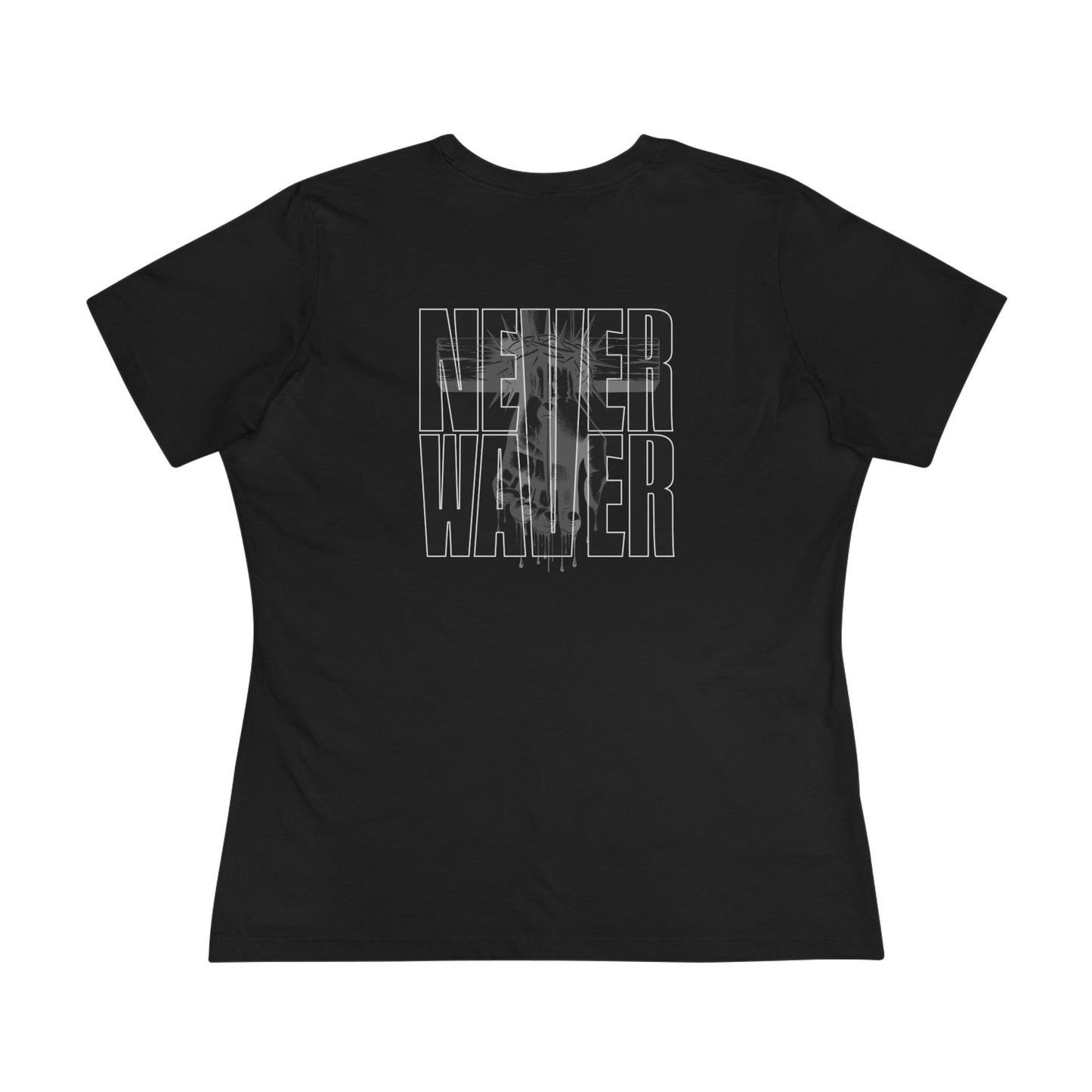 Never Waver” Jesus t-shirt might feature a bold, eye-catching design that reflects a steadfast faith and confidence in Christ.  Women's Cotton Tee