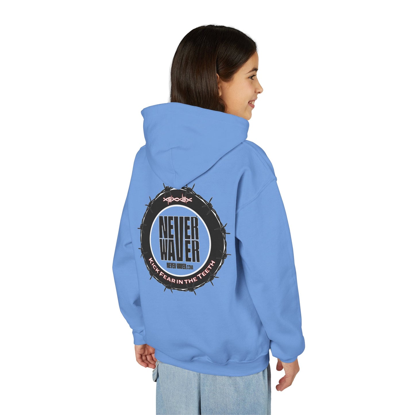 NEVER WAVER KICK FEAR IN THE TEETH Youth Heavy Blend Hooded Sweatshirt