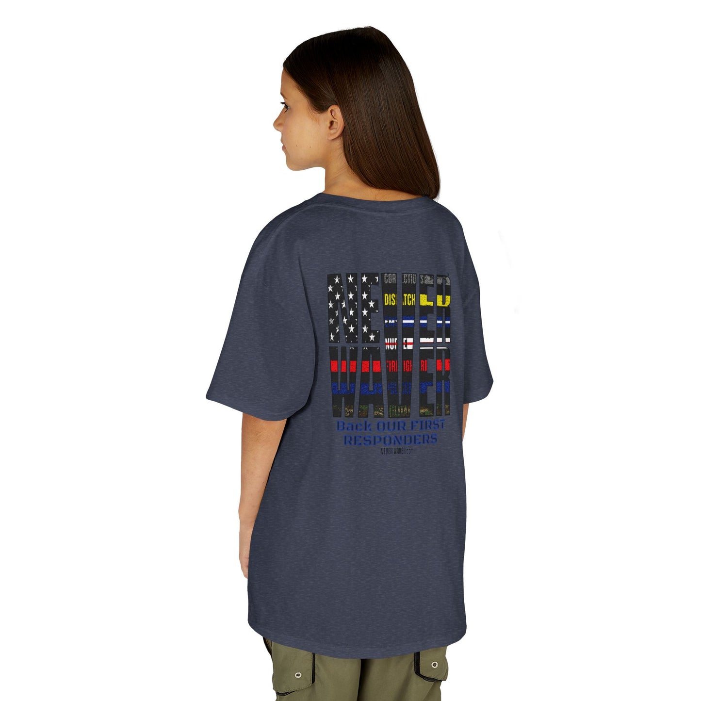 Never Waver Always Back Our First Responders  Kids Heavy Cotton™ Tee