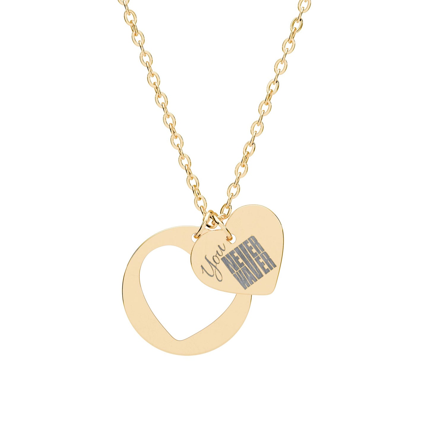 You Never Waver Heart Cutout Necklace Double Heart Pendant