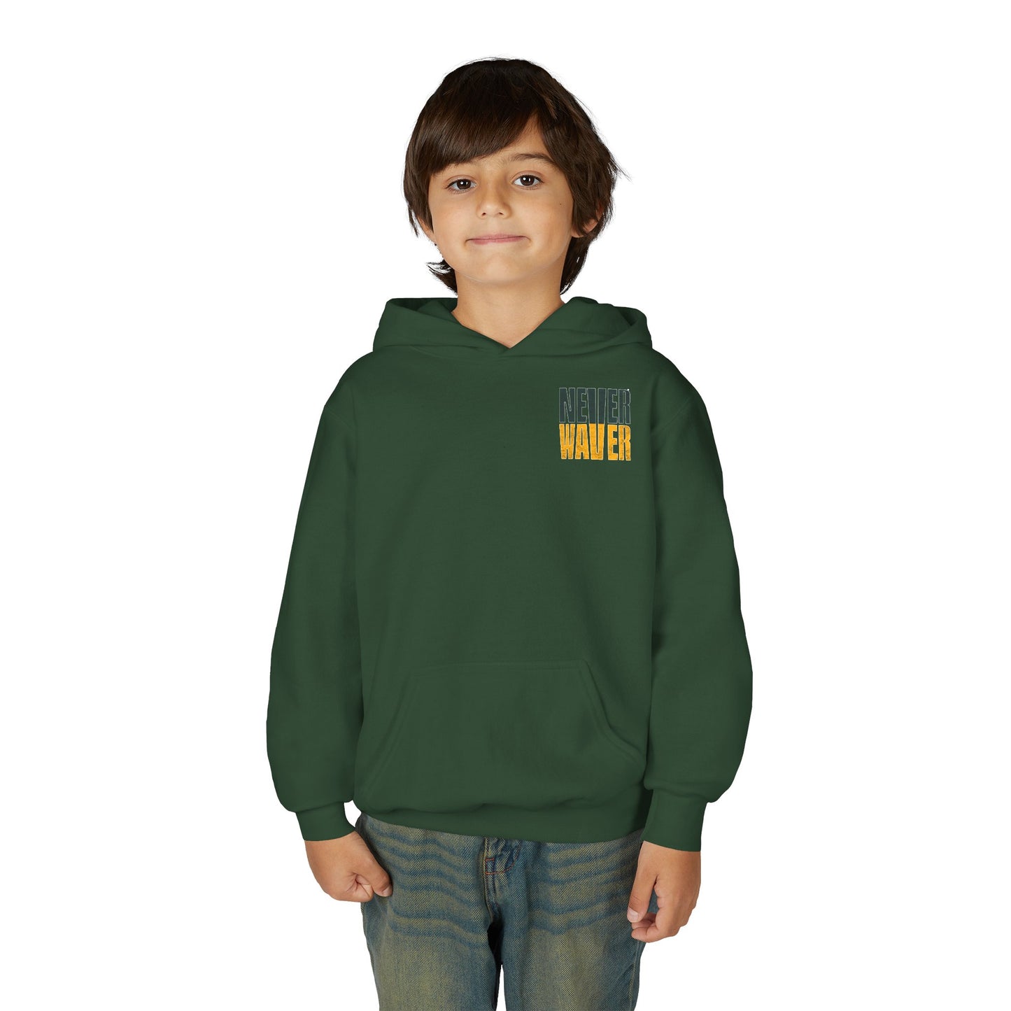 Green Bay Fans Never Waver Youth Heavy Blend Hooded Sweatshirt