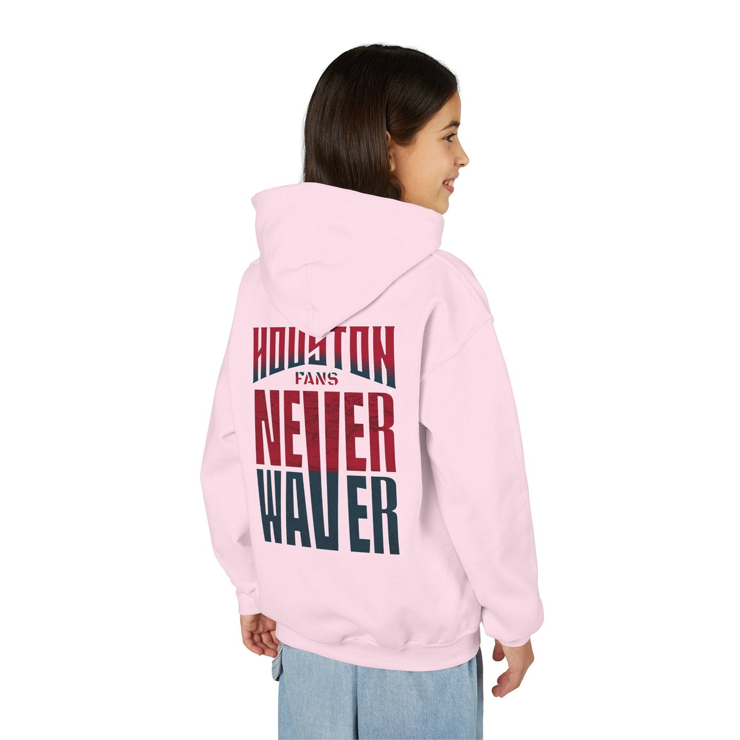 Houston Fans Never Waver Youth Heavy Blend Hooded Sweatshirt
