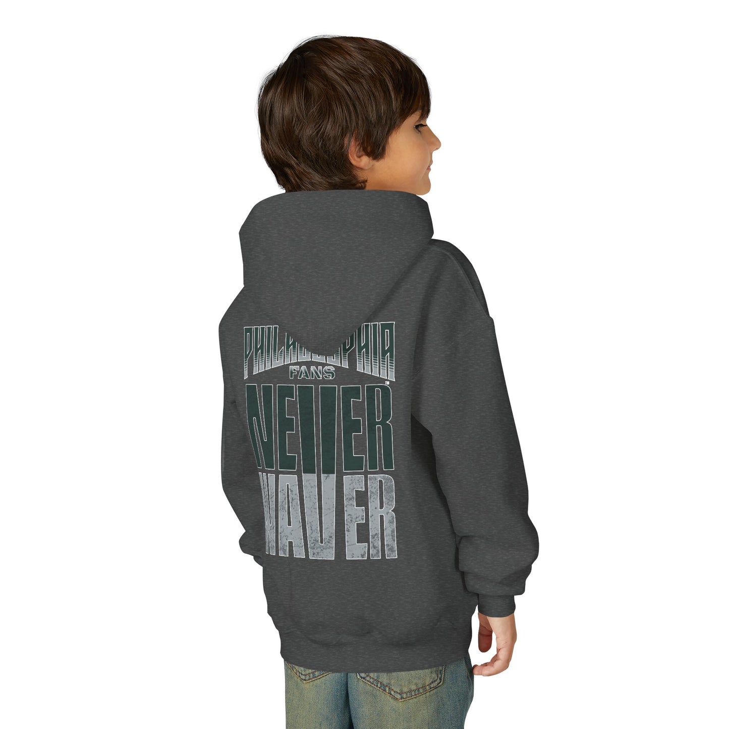 Philadelphia Fans Never Waver Youth Heavy Blend Hooded Sweatshirt