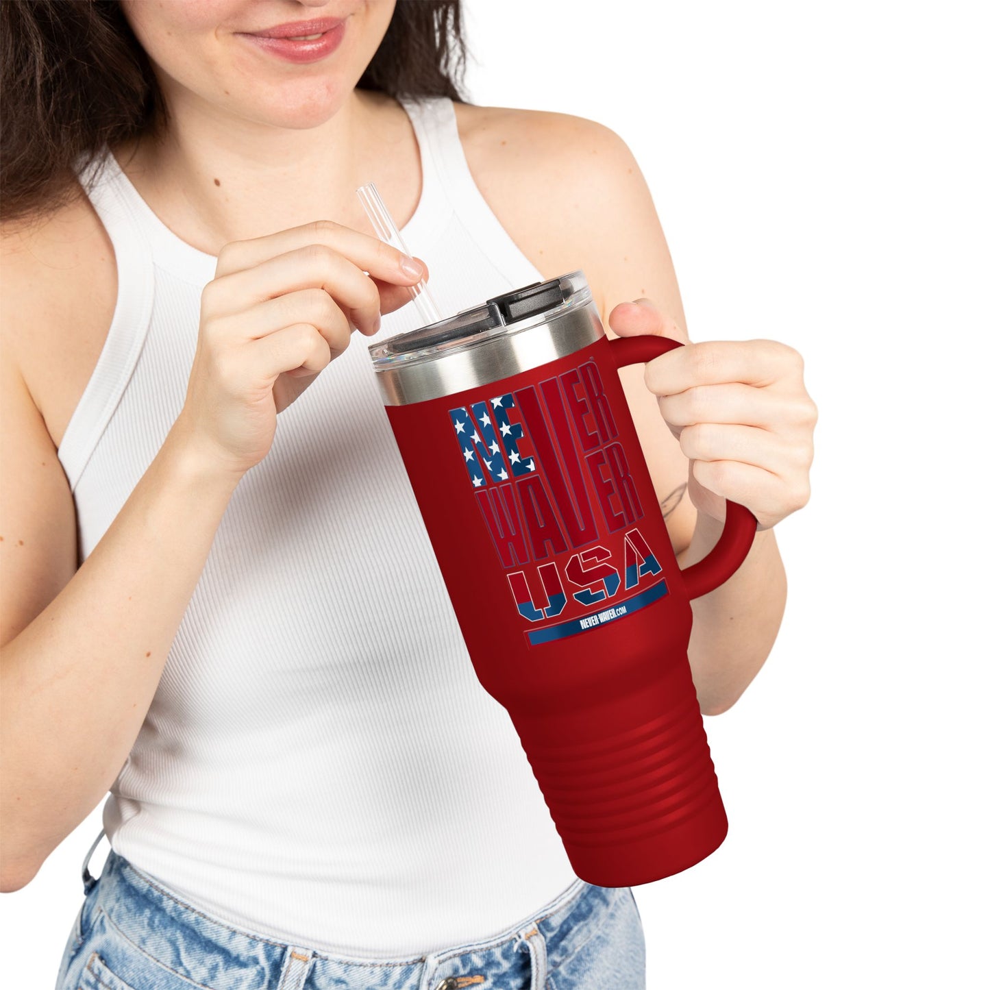 Never Waver USA Insulated Travel Mug, 40oz