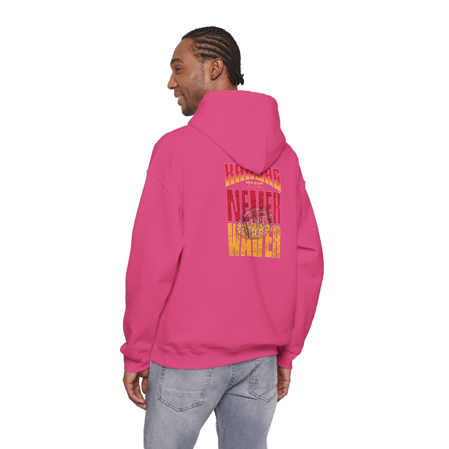 Kansas Fans Never Waver W-Leopard Football Unisex Heavy Blend™ Hooded Sweatshirt