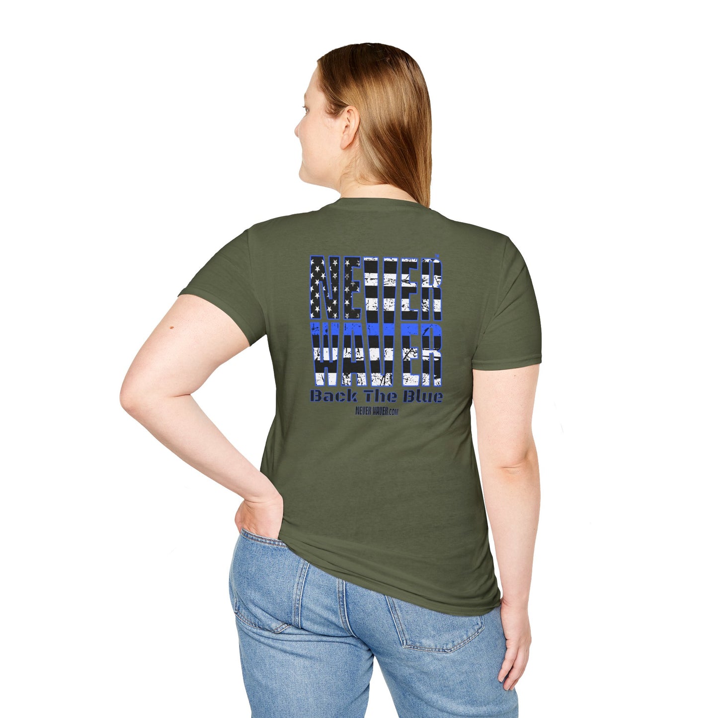 Never Waver Back The Blue  Unisex Softstyle T-Shirt