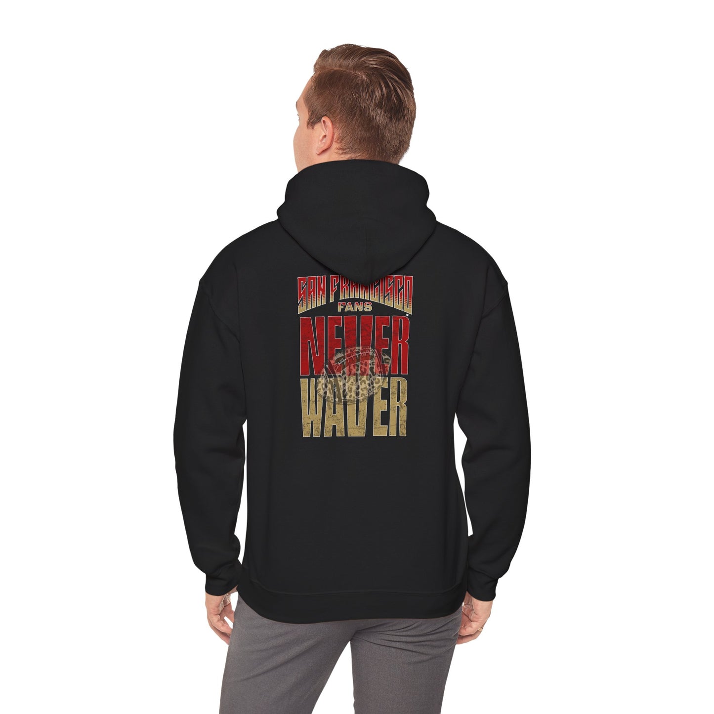 San Francisco Fans Never Waver Hoodie w Leopard Football - Unisex Heavy Blend Sweatshirt