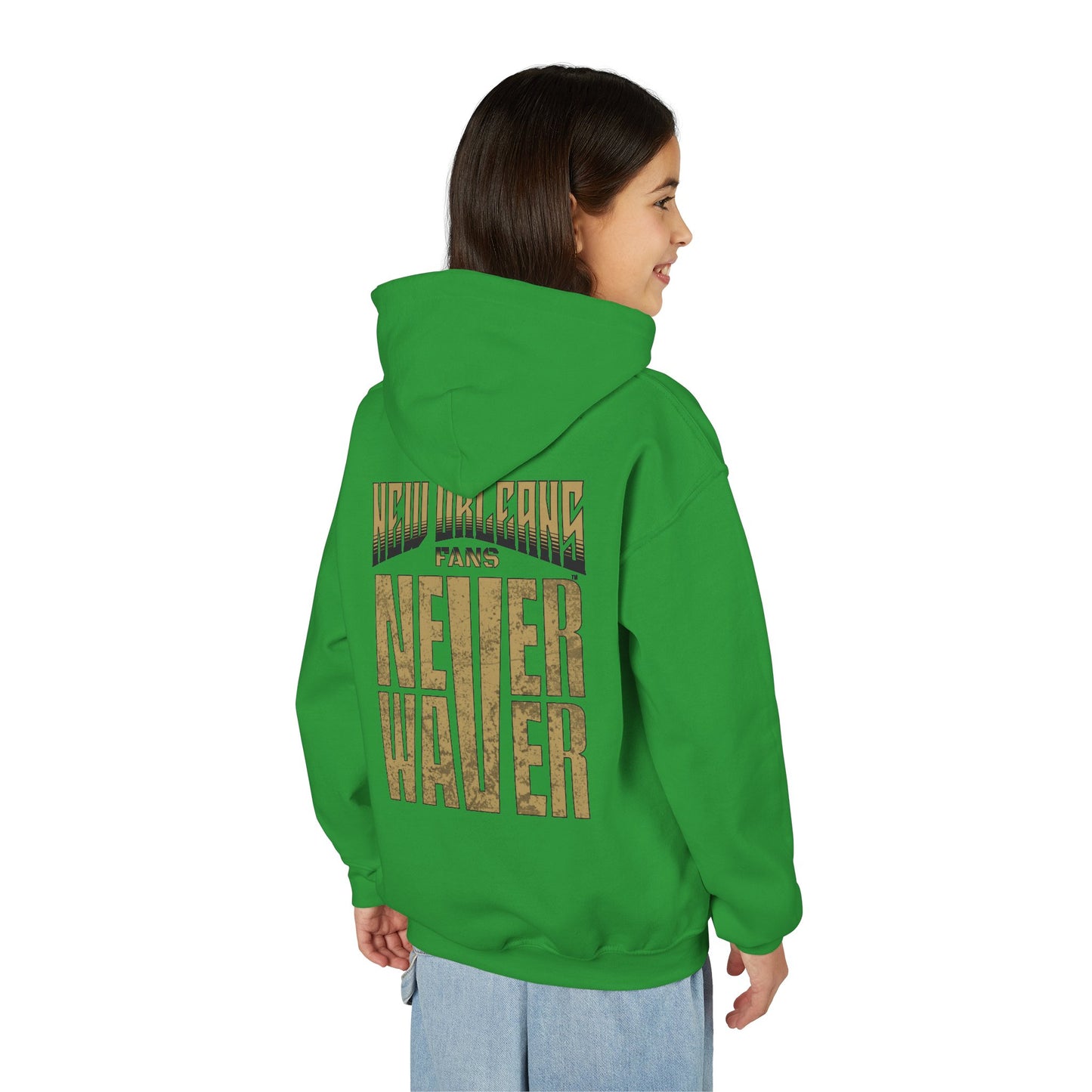 New Orleans Fans Never Waver Youth Heavy Blend Hooded Sweatshirt