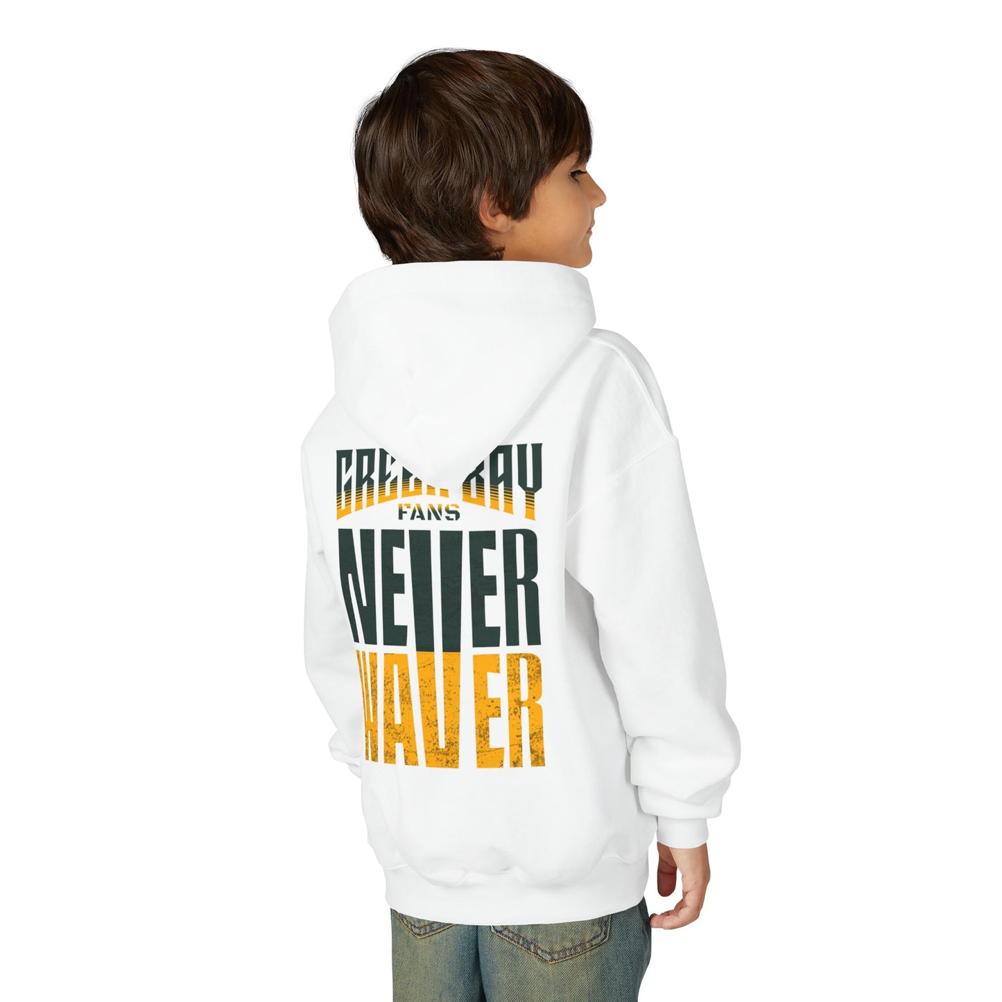 Green Bay Fans Never Waver Youth Heavy Blend Hooded Sweatshirt