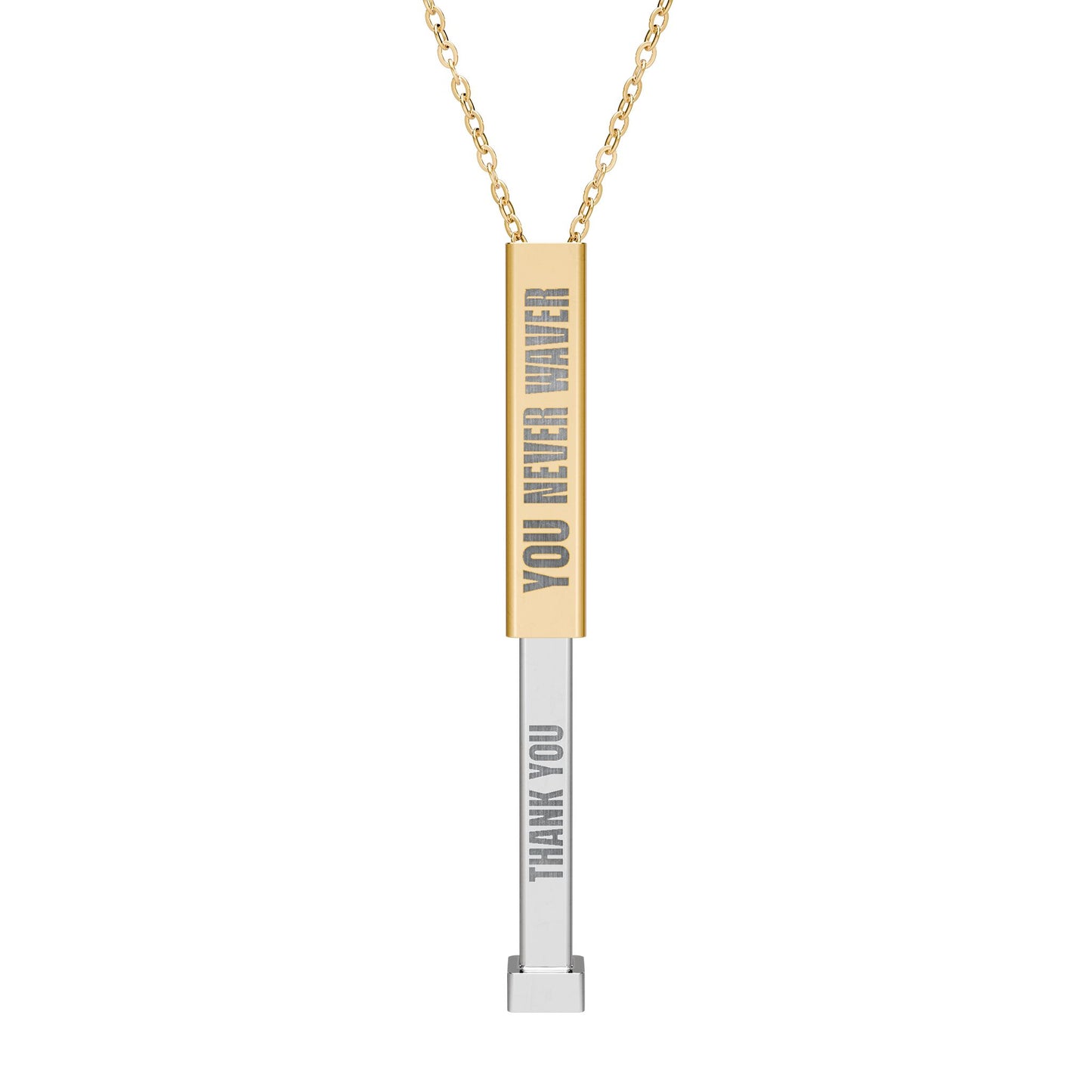 Hidden Message Sliding Bar Necklace — Engraveable Secret-Message Pendant ("You Never Waver / Custom Inside)