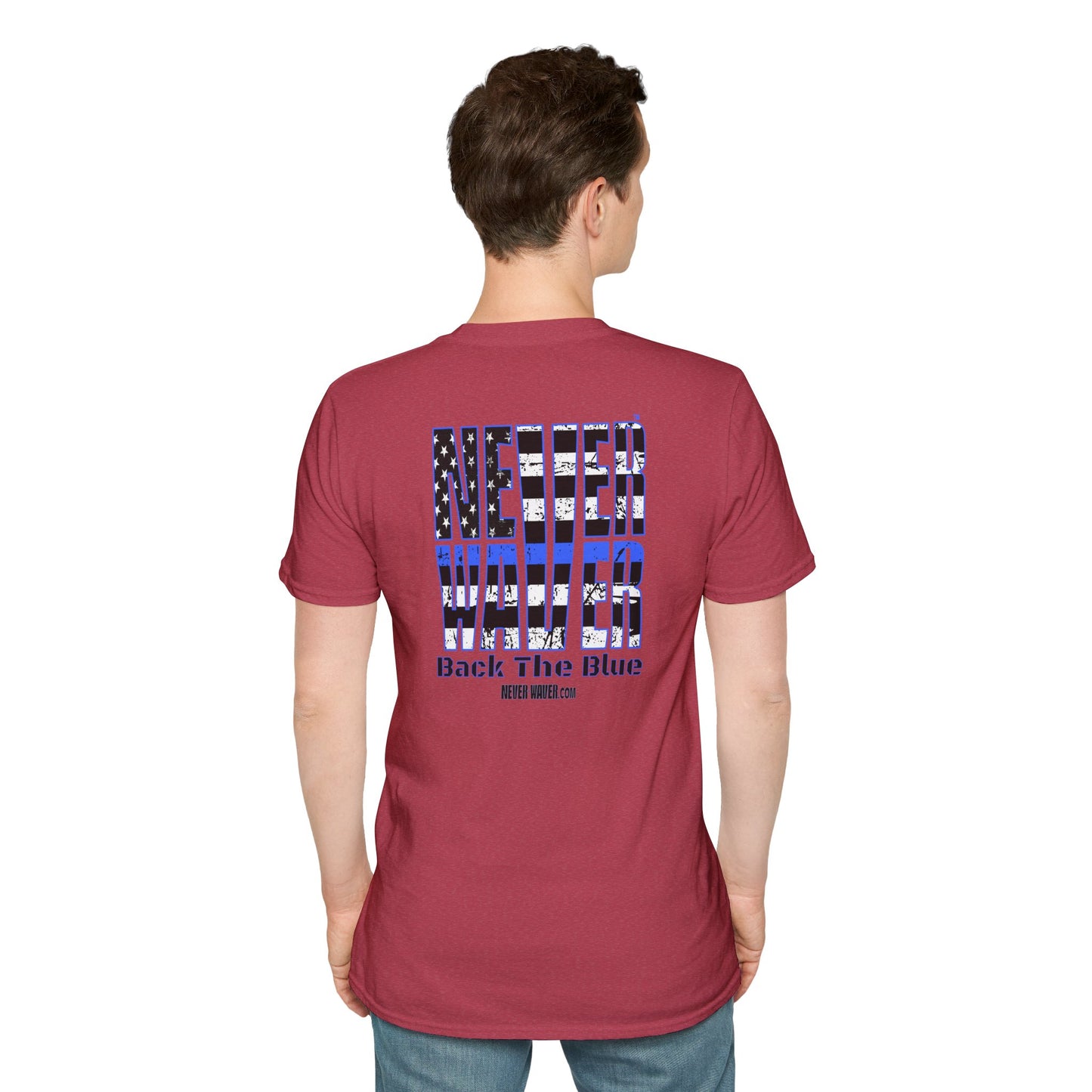 Never Waver Back The Blue  Unisex Softstyle T-Shirt