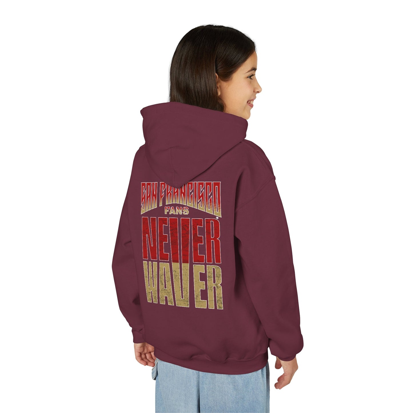 San Francisco Fans Never Waver Youth Heavy Blend Hooded Sweatshirt