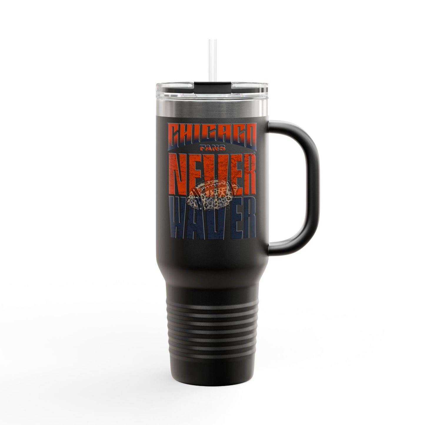 Chicago Fans Never Waver W-Leopard Football Insulated Travel Mug, 40oz