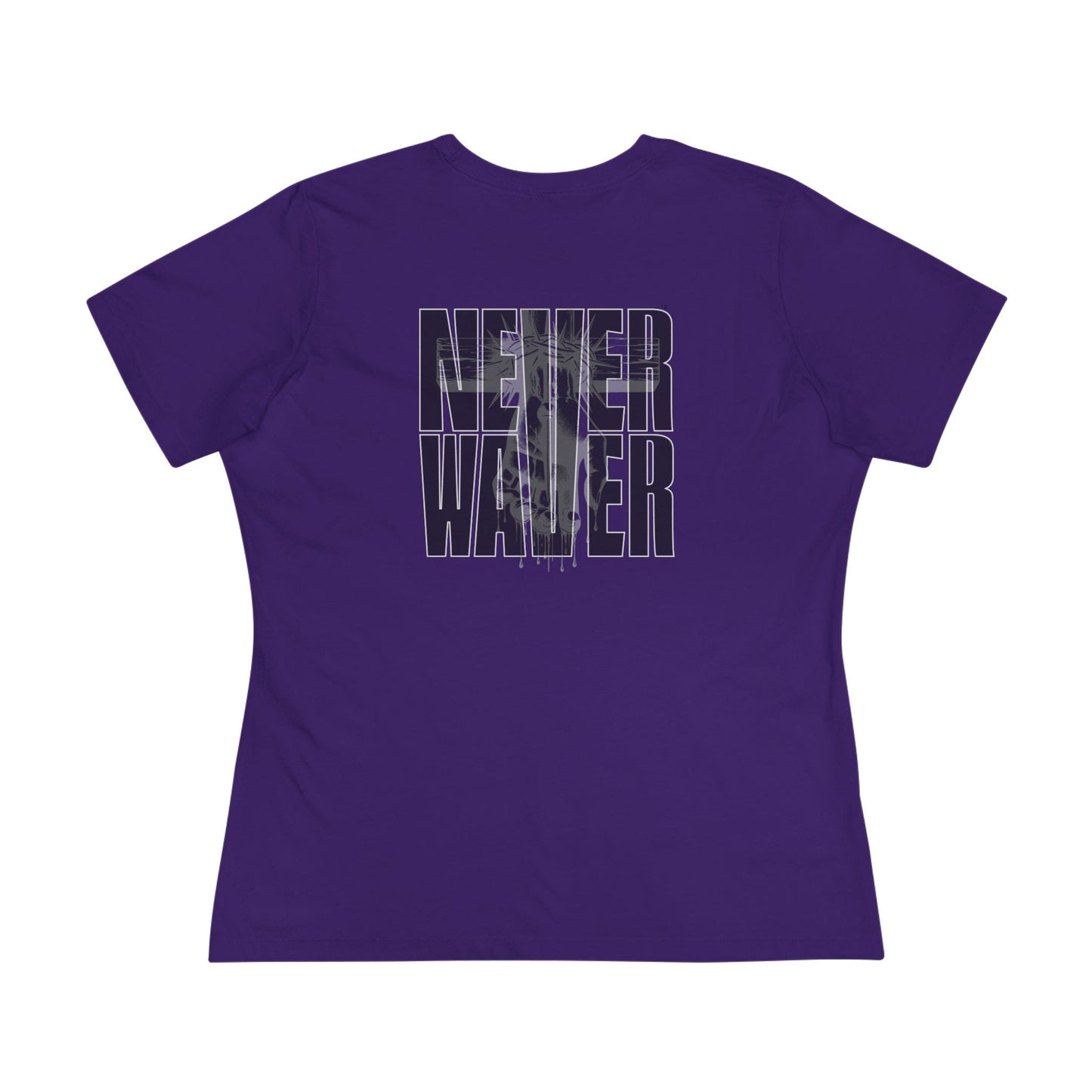 Never Waver” Jesus t-shirt might feature a bold, eye-catching design that reflects a steadfast faith and confidence in Christ.  Women's Cotton Tee