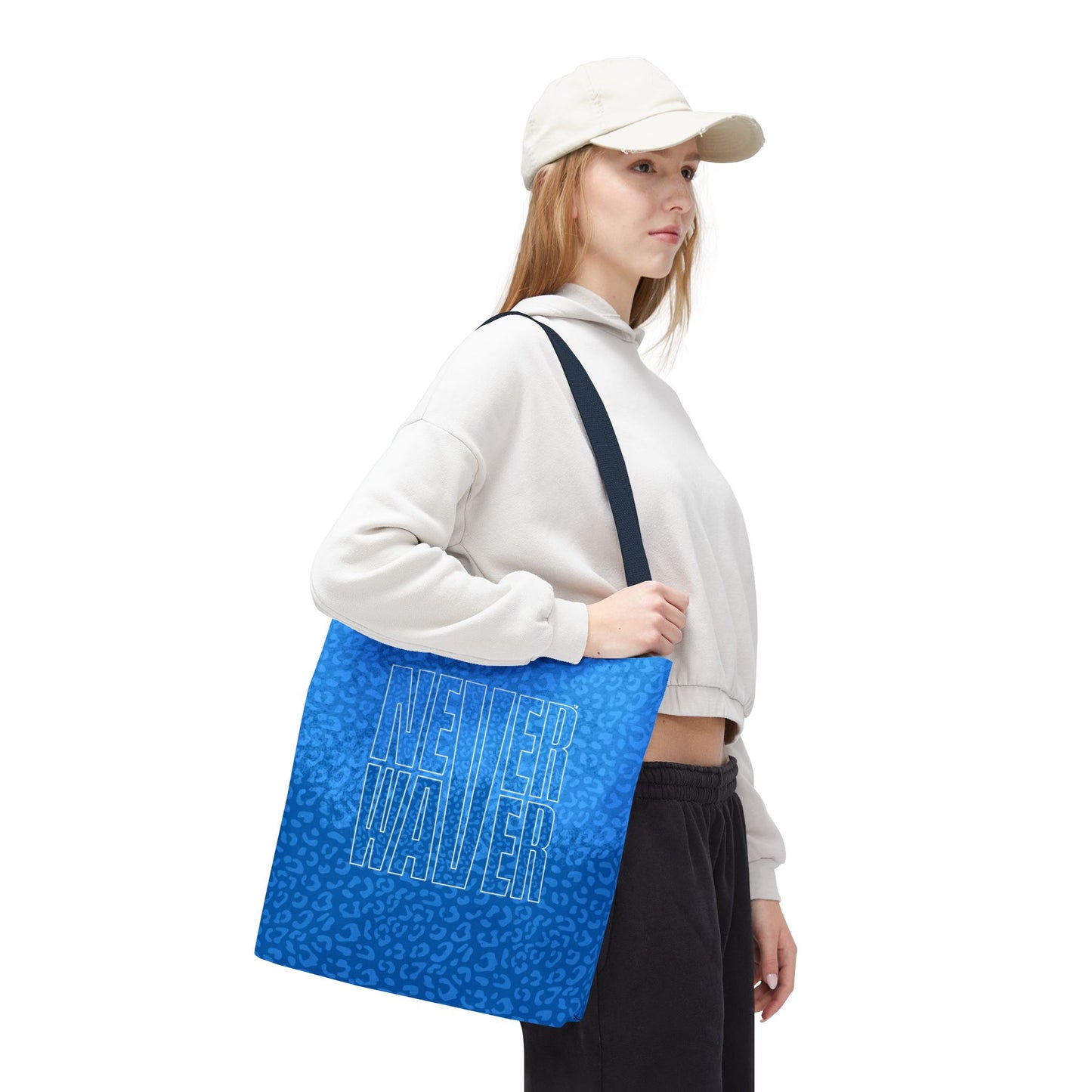 Never Waver Mamma Blue Leopard Tote Bag (AOP)