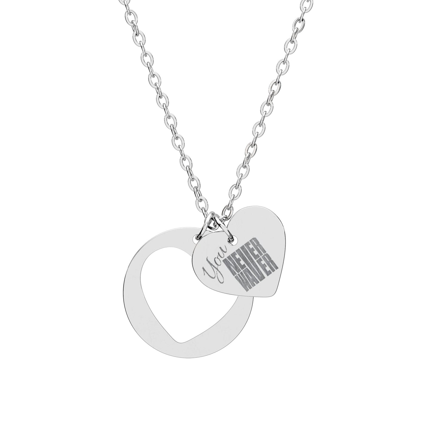 You Never Waver Heart Cutout Necklace Double Heart Pendant