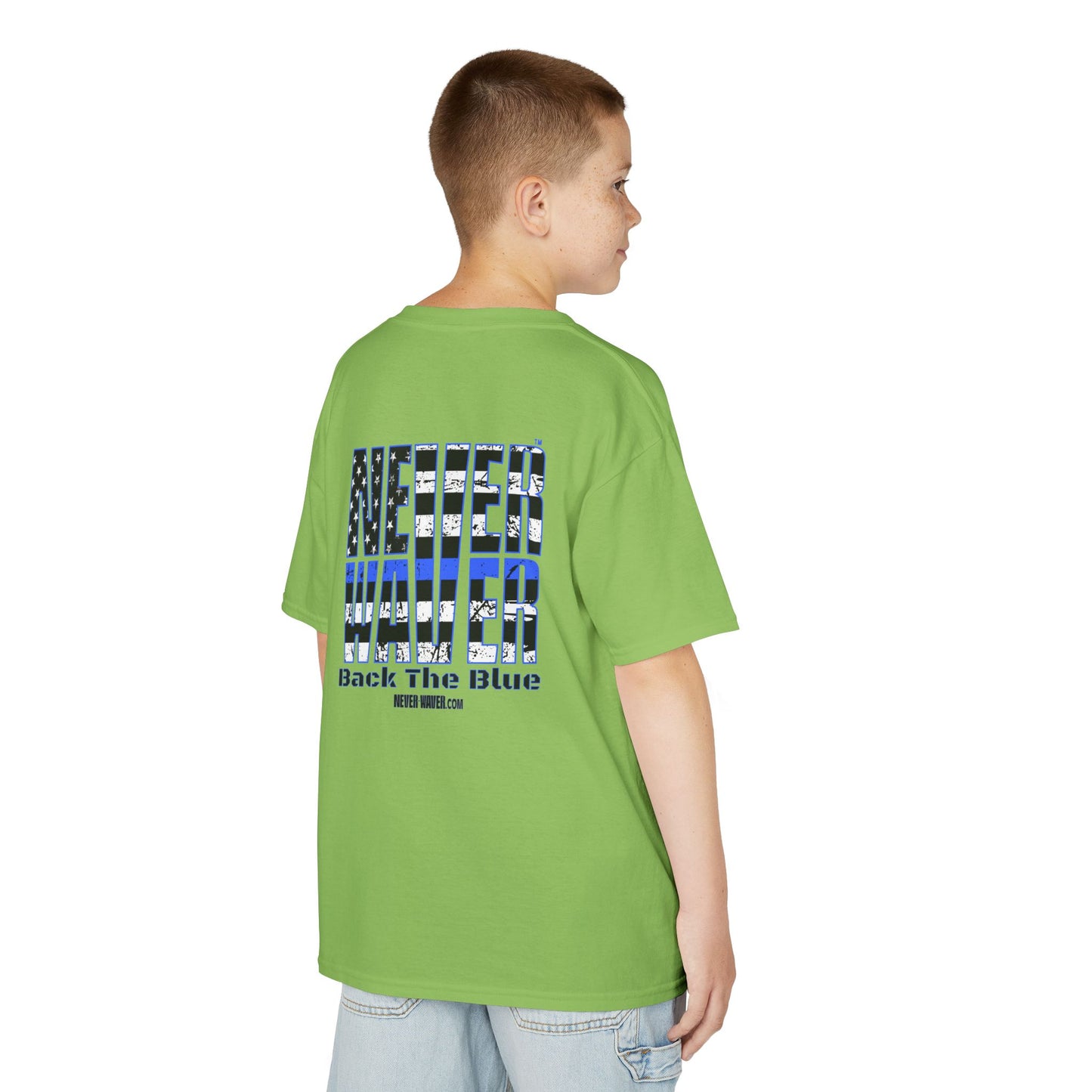 Never Waver Back The Blue  Kids Heavy Cotton™ Tee