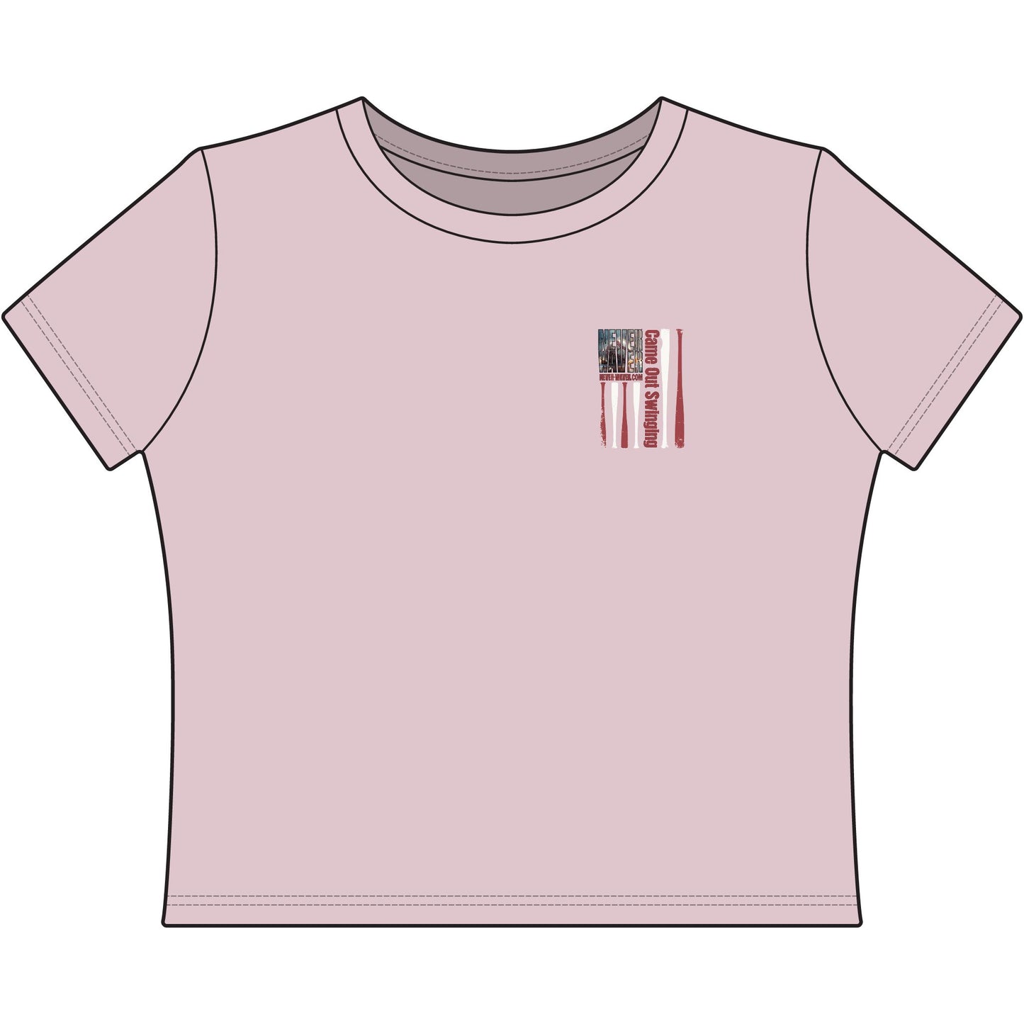 Women's Crop Tee — "Never Waver" Baseball Graphic Tee (Came Out Swinging)