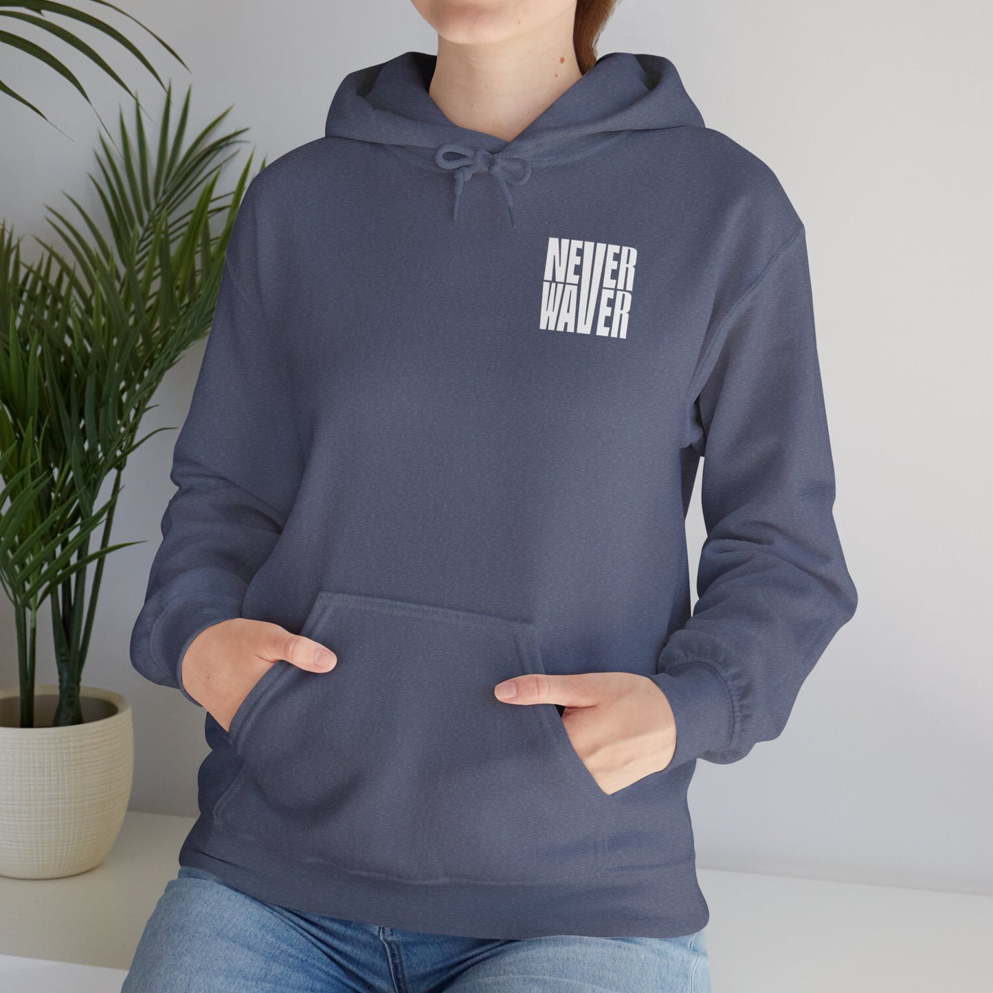 Never Waver” Jesus a bold, eye-catching design that reflects a steadfast faith and confidence in Christ. Hoodie - Unisex Heavy Blend™ Sweatshirt