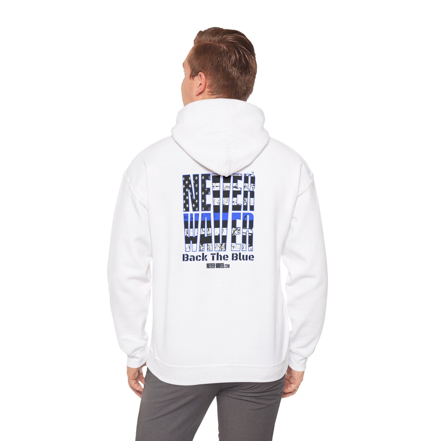 Never Waver Back The Blue Hoodie - Unisex Heavy Blend Sweatshirt